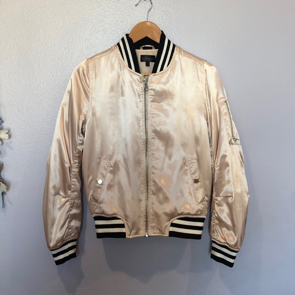 Topshop Pink Satin Varsity Bomber Jacket